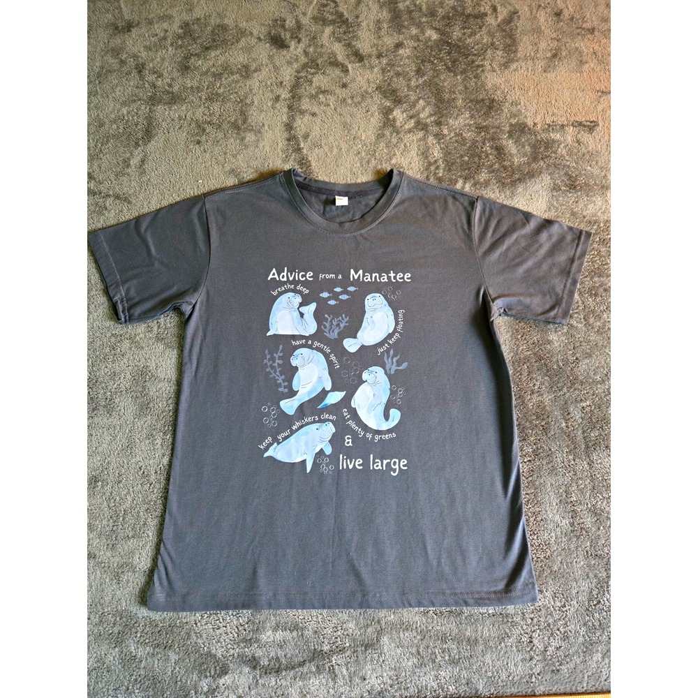 Simple Fashion Men's Advice from a Manatee Graphic Crew Neck Cotton Tee Gray L